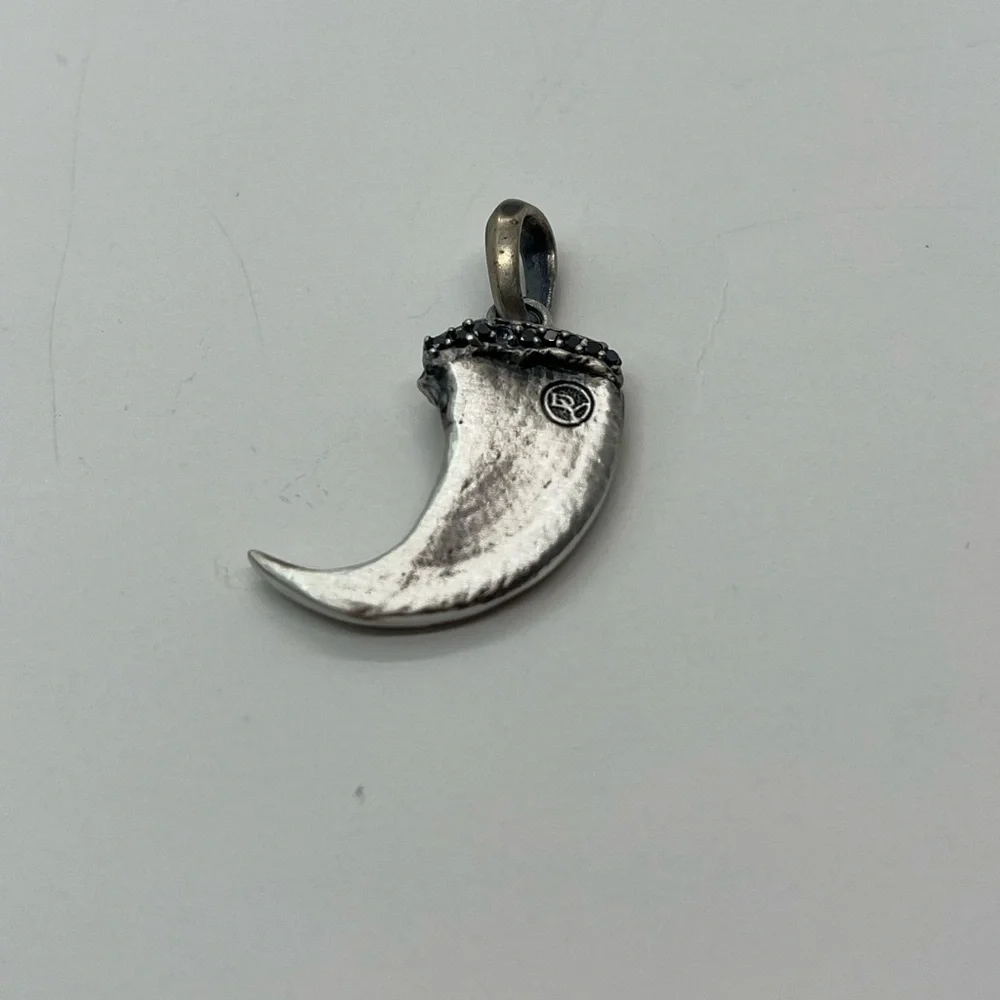 David Yurman Sterling Silver Bear Claw Tooth Pendant with Black Diamonds